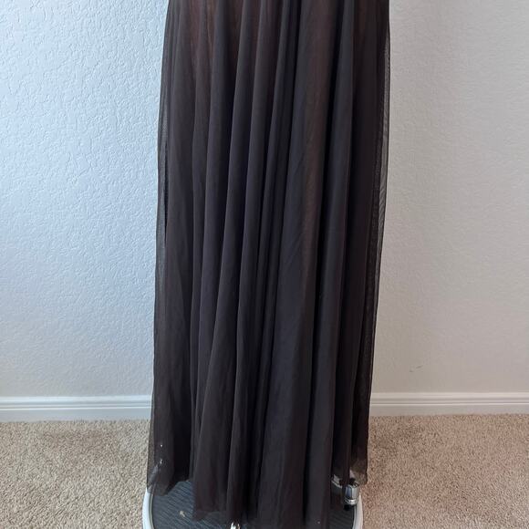 Badgley Mischka Strapless Cocktail Dress Evening Gown Chocolate Brown Tulle - Picture 9 of 15